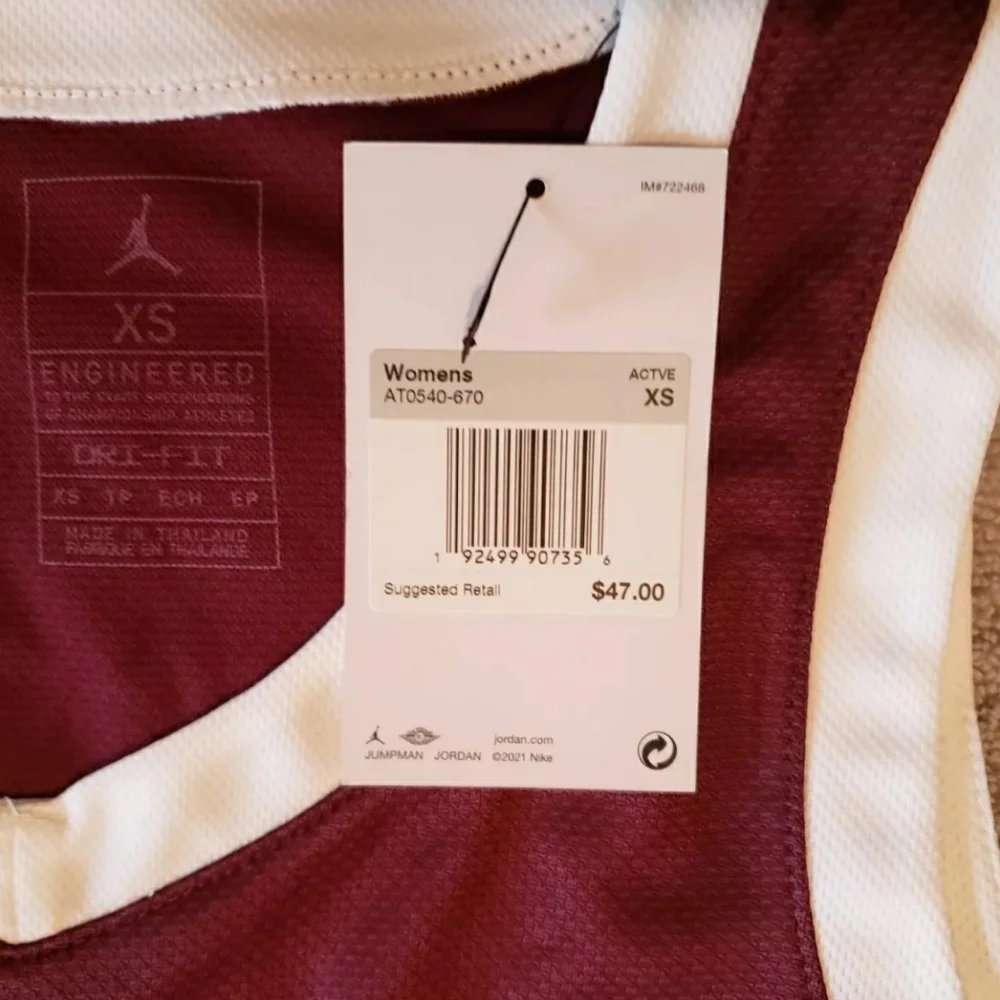 Women's Nike Jordan Jumpman Basketball Jersey Maroon/White Size XS